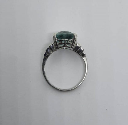 Art Deco 5ct Aquamarine and Diamond Dress Ring in Platinum