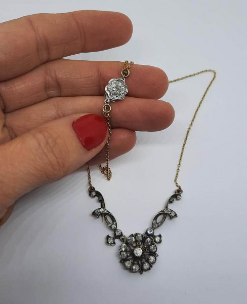 Antique Victorian Old Cut Diamond Flower Cluster Necklace