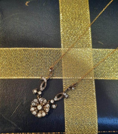 Antique Victorian Old Cut Diamond Flower Cluster Necklace