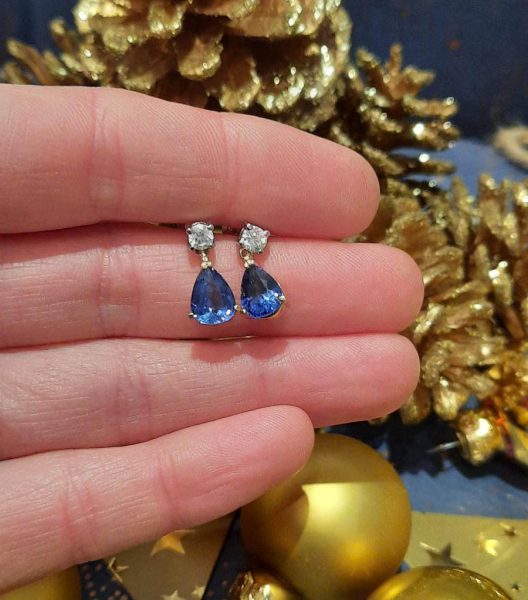 Pear Cut Sapphire and Diamond Drop Earrings, 3.20 carats