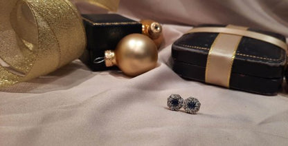 Sapphire and Diamond Cluster Stud Earrings