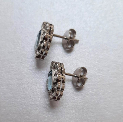 0.90ct Aquamarine and Diamond Cluster Earrings