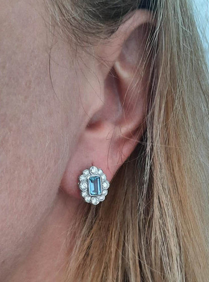 0.90ct Aquamarine and Diamond Cluster Earrings