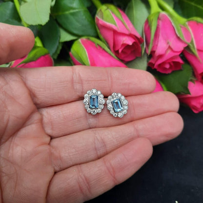 0.90ct Aquamarine and Diamond Cluster Earrings