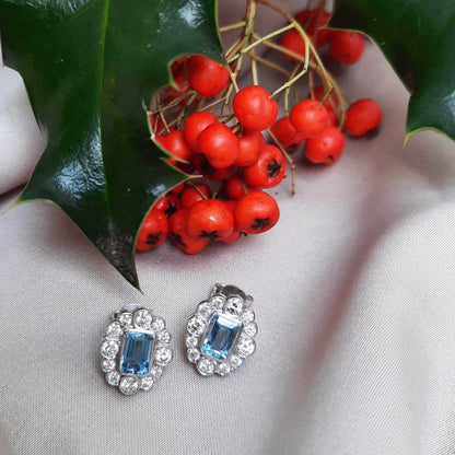 0.90ct Aquamarine and Diamond Cluster Earrings