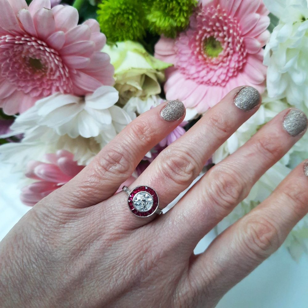 1ct Diamond and Calibre Ruby Cluster Target Ring
