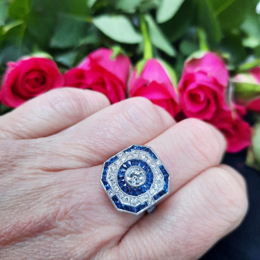 Diamond and Calibre Sapphire Target Cluster Dress Ring