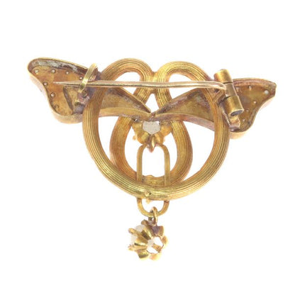 Antique Art Nouveau Gold and Pearl Brooch Butterfly Wings