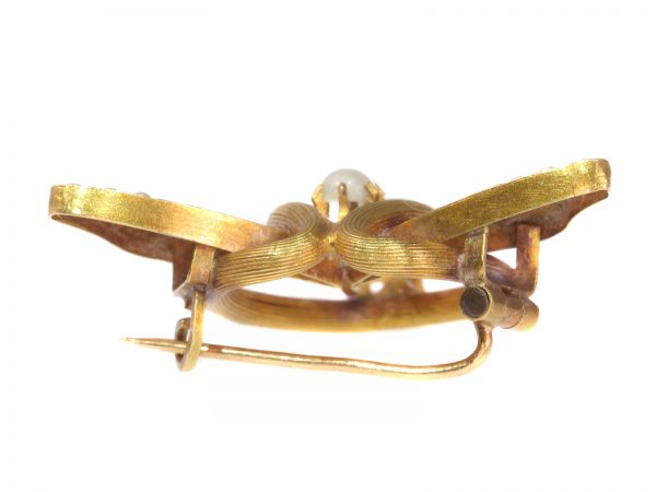 Antique Art Nouveau Gold and Pearl Brooch Butterfly Wings