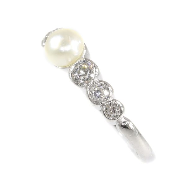 Art Deco Diamond and Pearl Ring