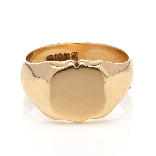 Vintage 18ct Yellow Gold Signet Ring with Blank Cartouche left for engraving. Made in England, London, Circa 1959