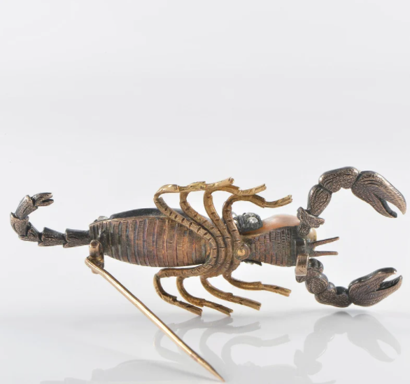 Antique Victorian Abalone Natural Pearl and Diamond Scorpion Brooch