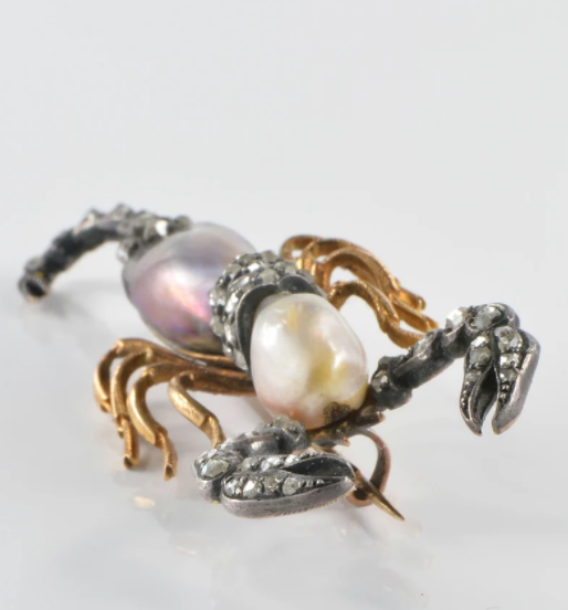 Antique Victorian Abalone Natural Pearl and Diamond Scorpion Brooch