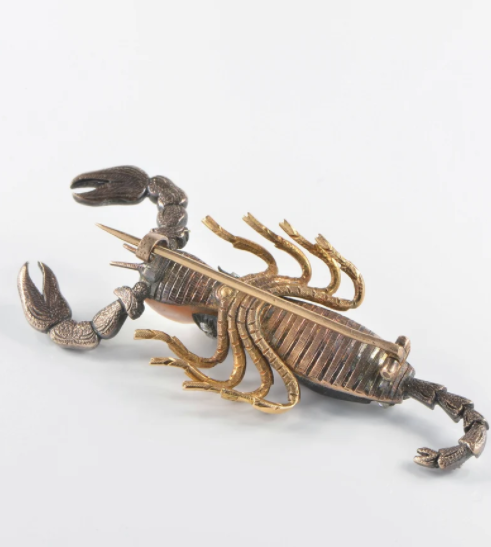 Antique Victorian Abalone Natural Pearl and Diamond Scorpion Brooch