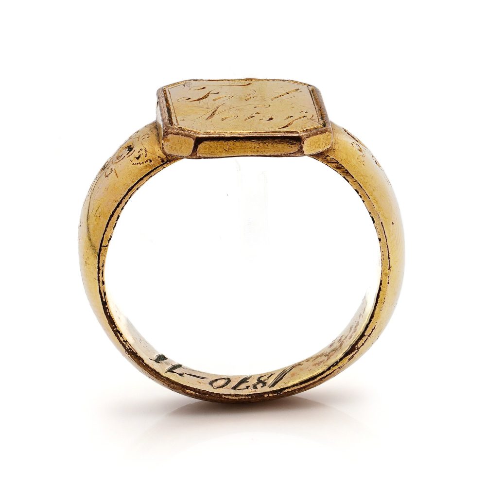 Antique 19th century Franco Prussian War Brass Engraved Signet Ring, with the inscription ' Fort Noisy ' and Engraved with date 1870-1871