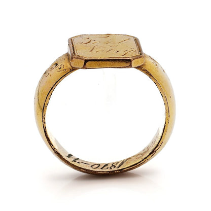 Antique 19th century Franco Prussian War Brass Engraved Signet Ring, with the inscription ' Fort Noisy ' and Engraved with date 1870-1871