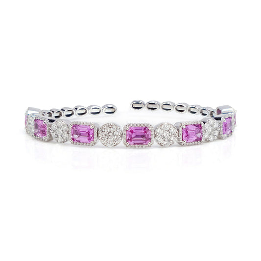 18 Carat White Gold Bangle With Natural Pink Sapphires And Diamonds