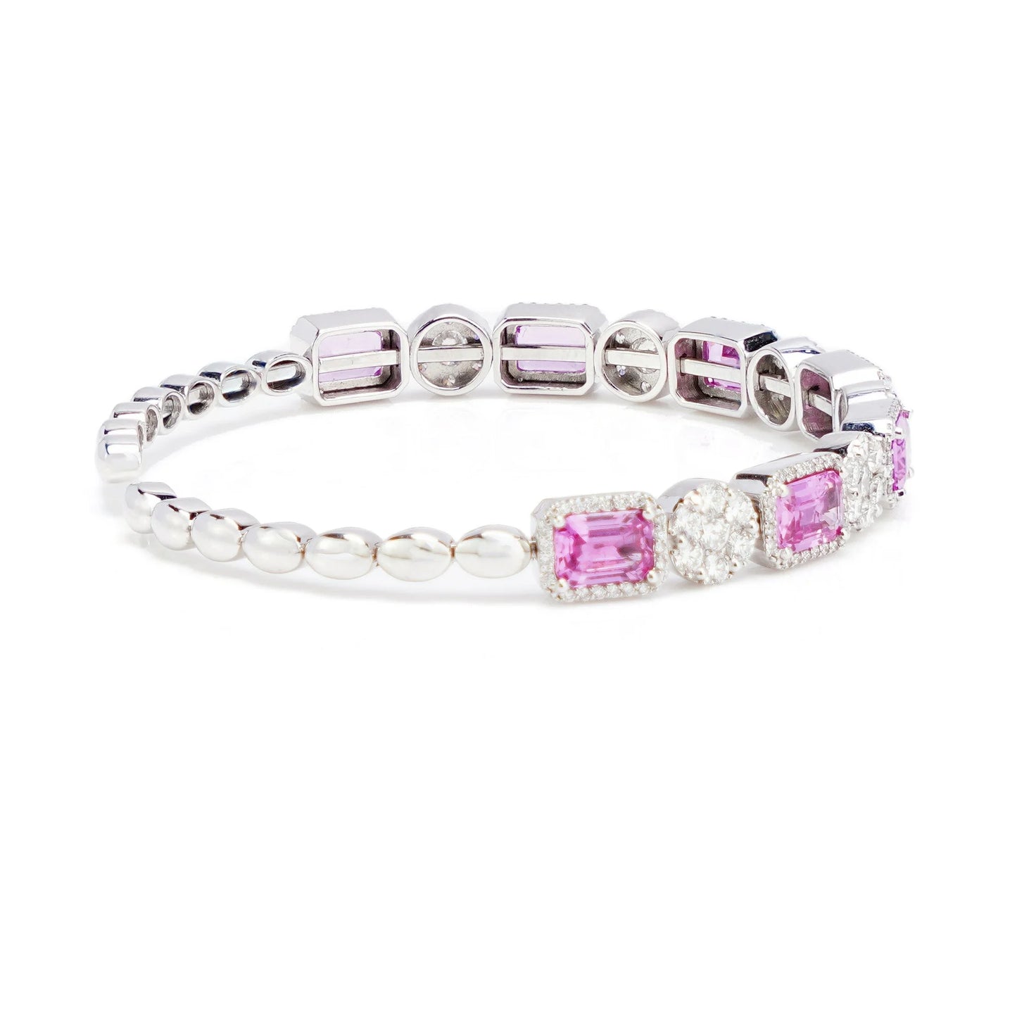 18 Carat White Gold Bangle With Natural Pink Sapphires And Diamonds