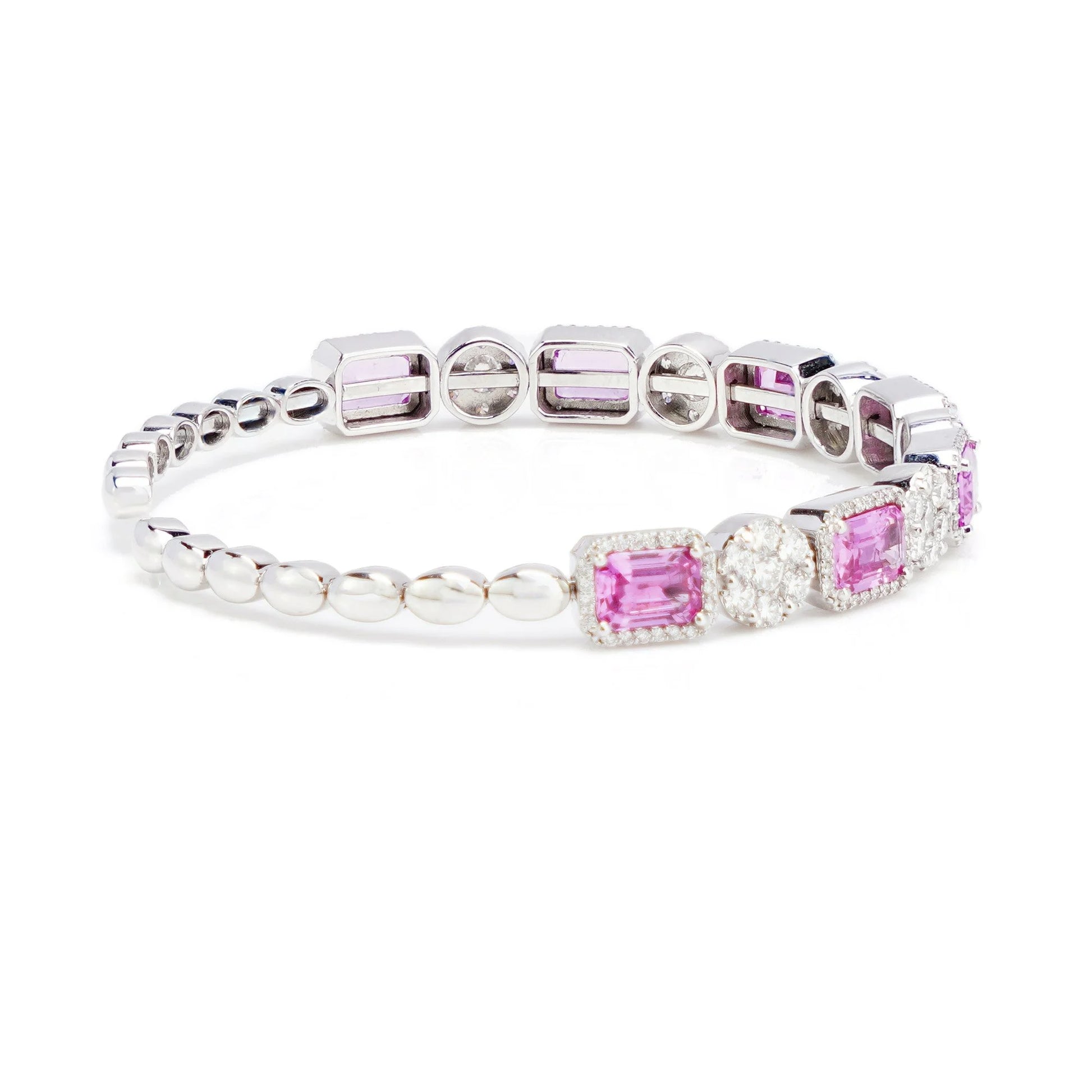 18 Carat White Gold Bangle With Natural Pink Sapphires And Diamonds