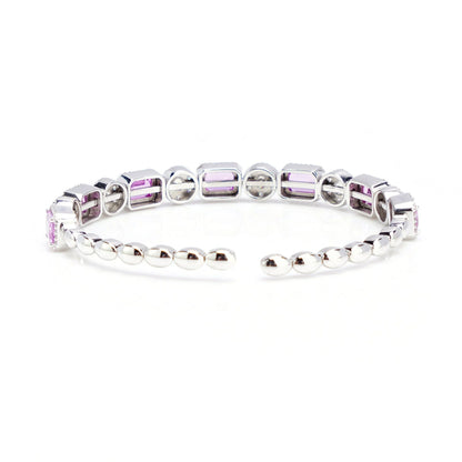 18 Carat White Gold Bangle With Natural Pink Sapphires And Diamonds
