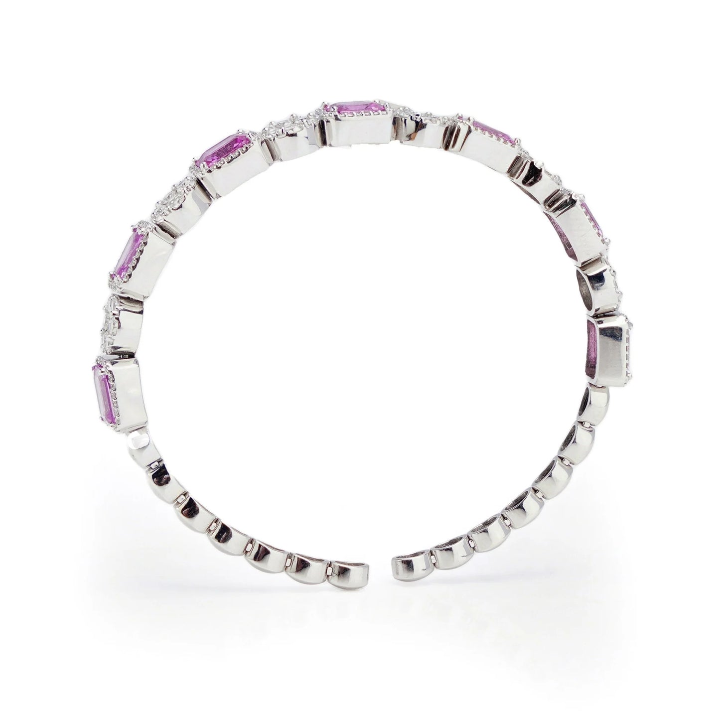18 Carat White Gold Bangle With Natural Pink Sapphires And Diamonds