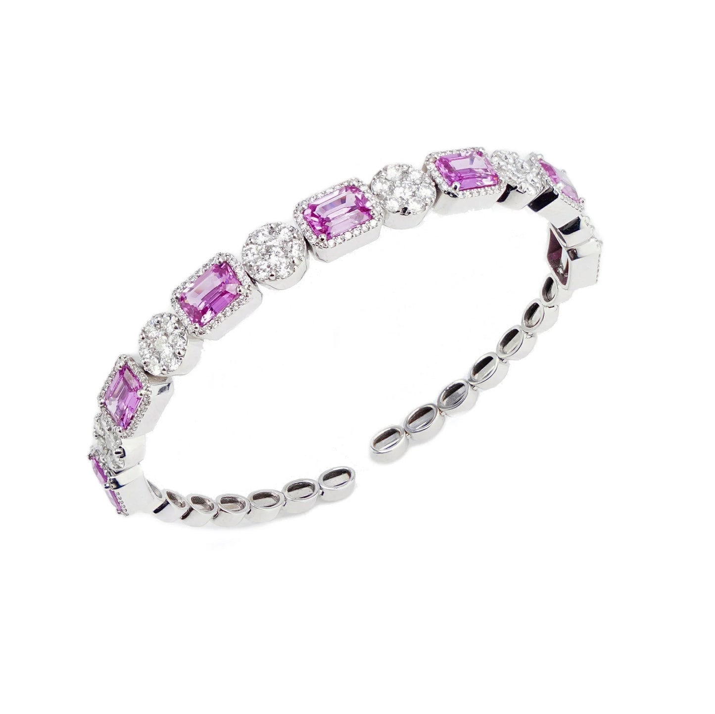 18 Carat White Gold Bangle With Natural Pink Sapphires And Diamonds