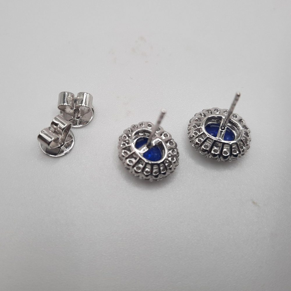 1.65ct Oval Sapphire and Double Diamond Cluster Earrings