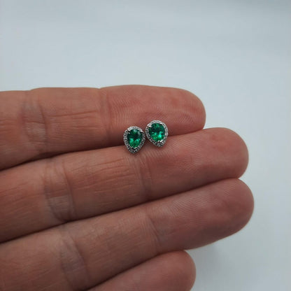 0.44ct Pear Cut Emerald and Diamond Cluster Stud Earrings