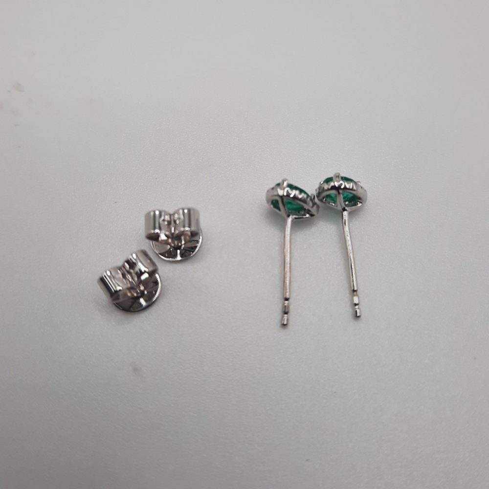 Pear Cut Emerald and Diamond Cluster Stud Earrings