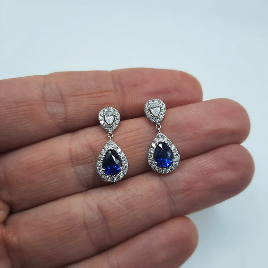 1.23ct Sapphire and Diamond Pear Cluster Drop Earrings