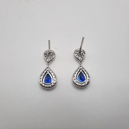 1.23ct Sapphire and Diamond Pear Cluster Drop Earrings