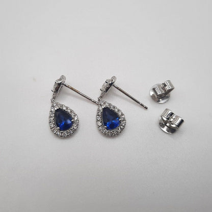 Sapphire and Diamond Pear Cluster Drop Earrings