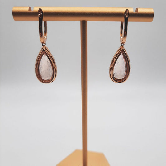 Pear Cut Morganite and Diamond Cluster Drop Earrings, 8 carats