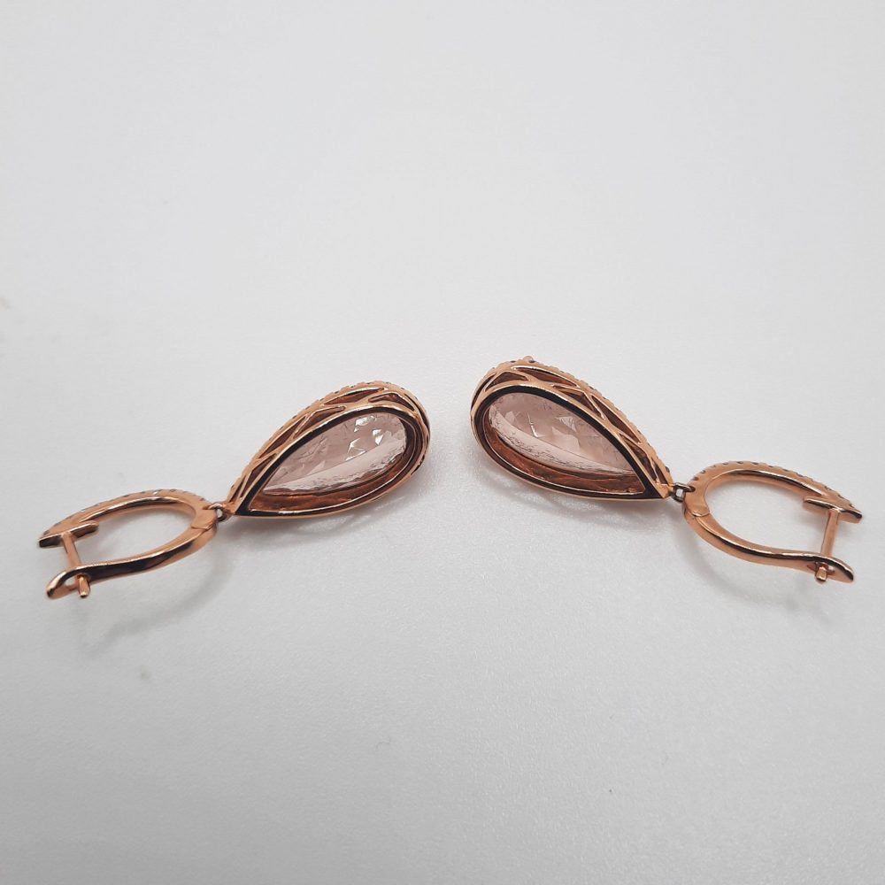 Pear Cut Morganite and Diamond Cluster Drop Earrings, 8 carats