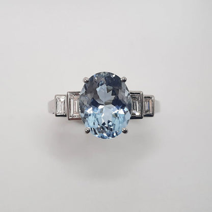 2.61ct Oval Cut Aquamarine and Diamond Dress Ring