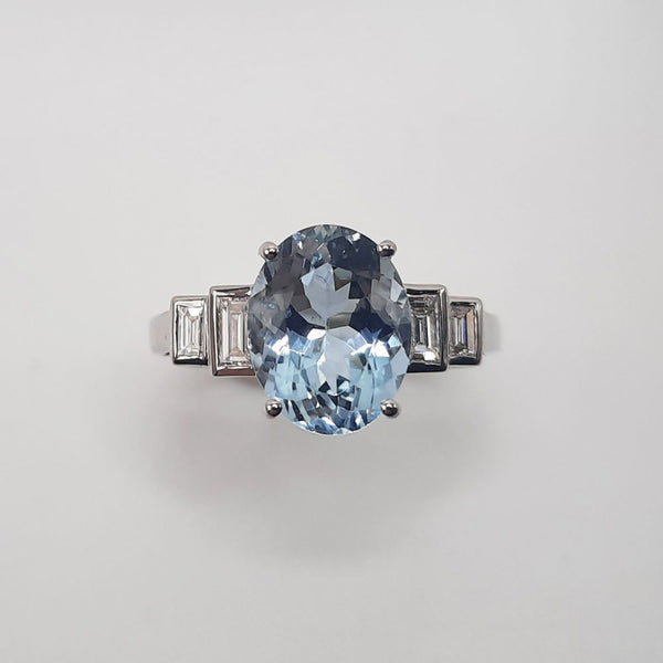 2.61ct Oval Cut Aquamarine and Diamond Dress Ring