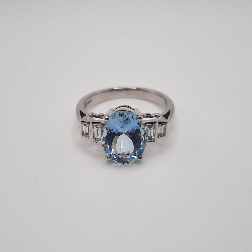 2.61ct Oval Cut Aquamarine and Diamond Dress Ring