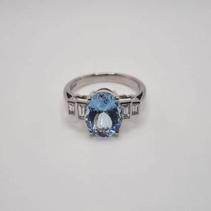 2.61ct Oval Cut Aquamarine and Diamond Dress Ring