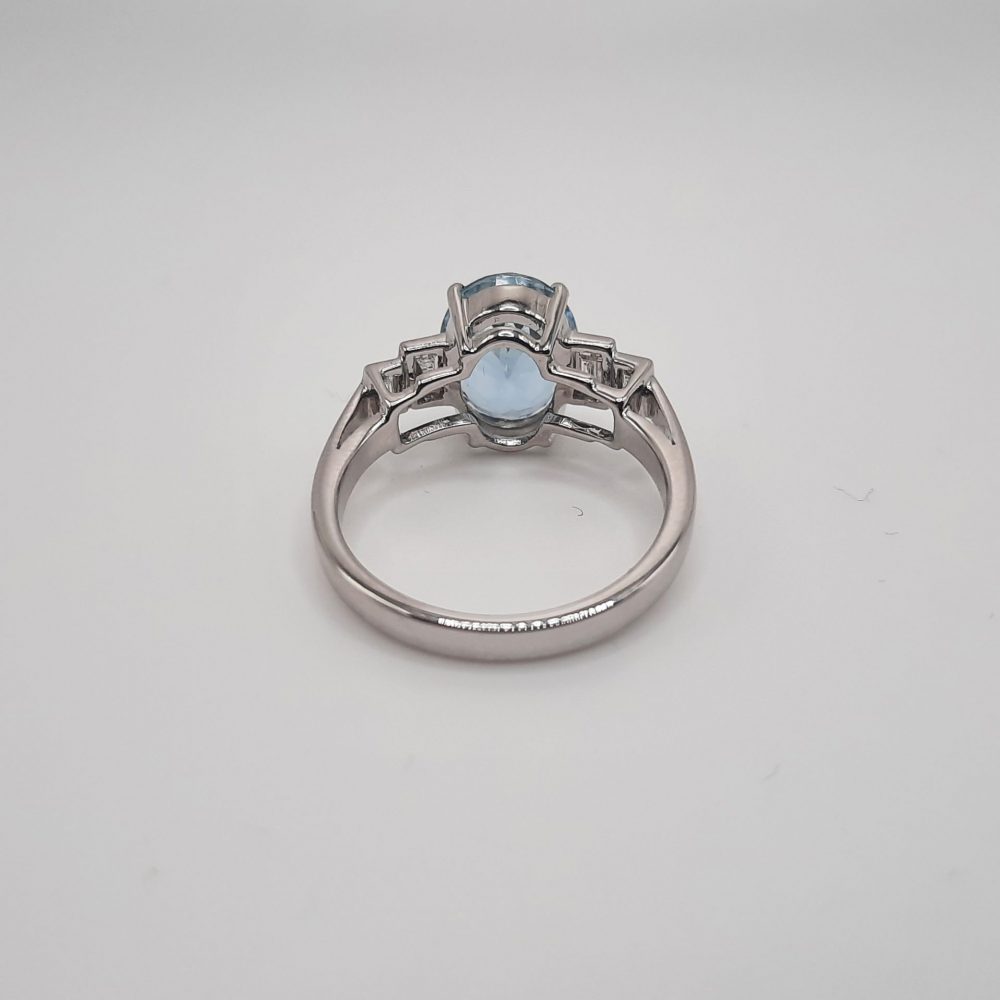 Oval Aquamarine and Baguette Diamond Five Stone Ring