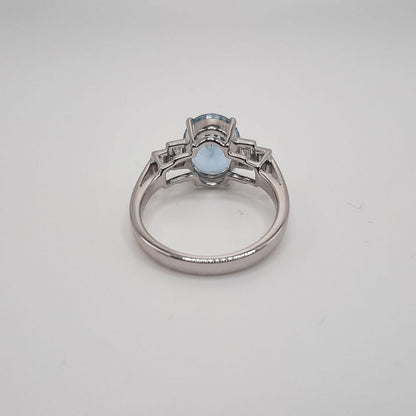 Oval Aquamarine and Baguette Diamond Five Stone Ring