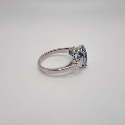 2.61ct Oval Cut Aquamarine and Diamond Dress Ring
