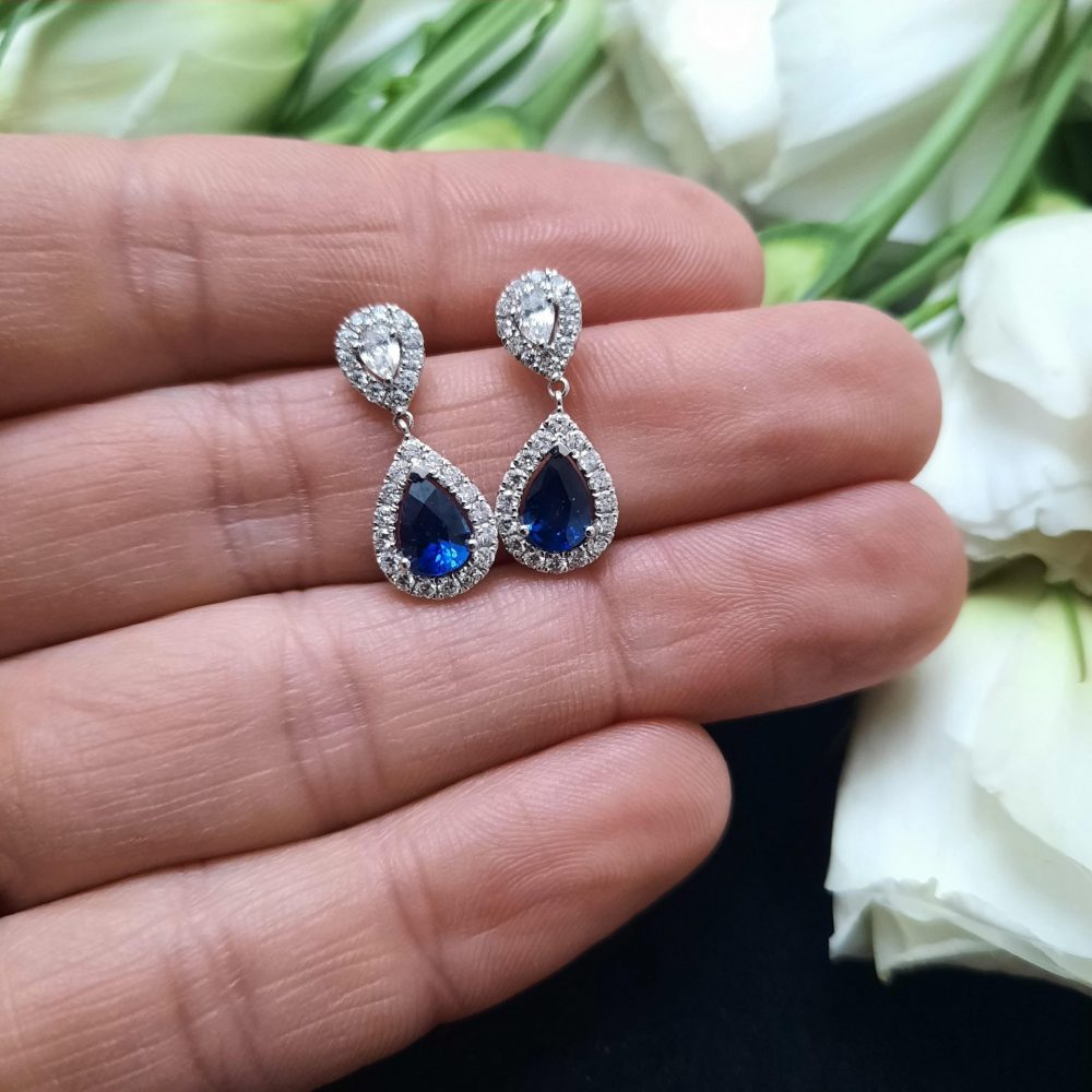 1.23ct Sapphire and Diamond Pear Cluster Drop Earrings