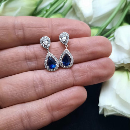 1.23ct Sapphire and Diamond Pear Cluster Drop Earrings