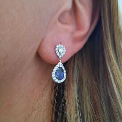 1.23ct Sapphire and Diamond Pear Cluster Drop Earrings