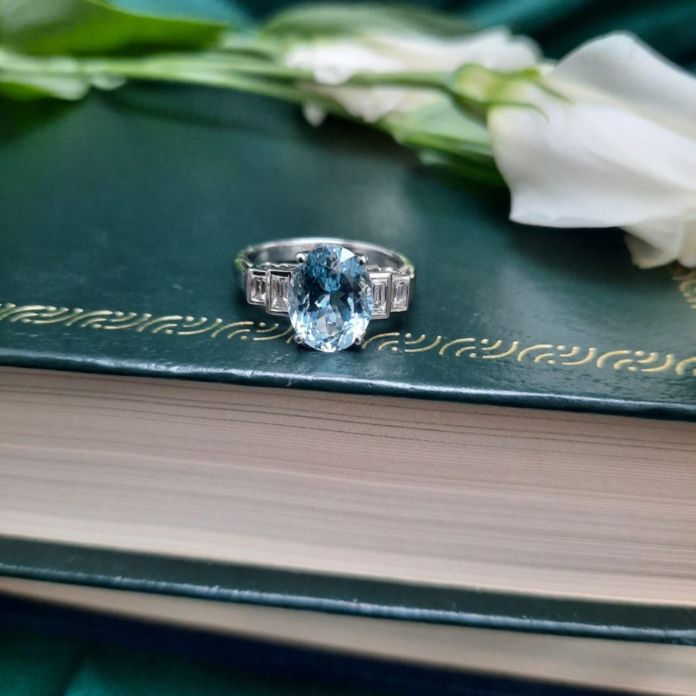 2.61ct Oval Cut Aquamarine and Diamond Dress Ring