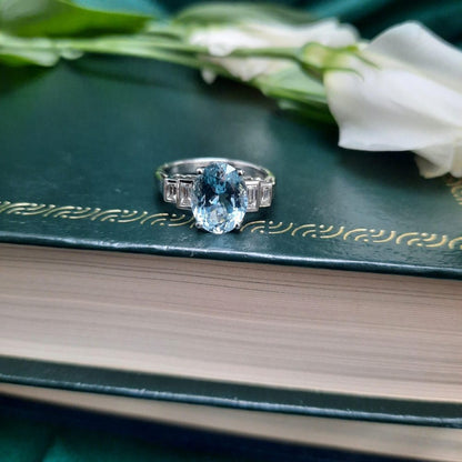 2.61ct Oval Cut Aquamarine and Diamond Dress Ring