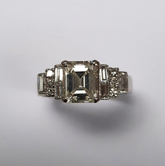 1.50ct Square Cut Diamond Engagement Ring with Baguette and Brilliant Shoulders