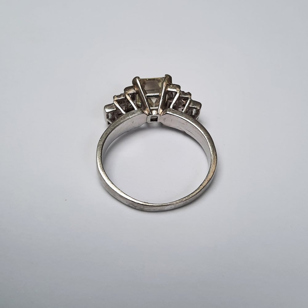 1.50ct Square Cut Diamond Engagement Ring with Baguette and Brilliant Shoulders