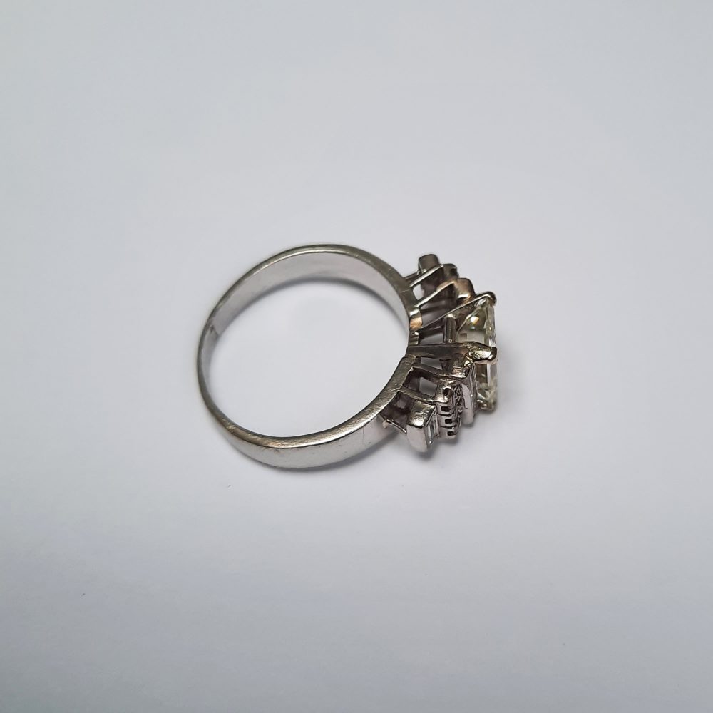 1.50ct Square Cut Diamond Engagement Ring with Baguette and Brilliant Shoulders