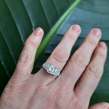 1.50ct Square Cut Diamond Engagement Ring with Baguette and Brilliant Shoulders